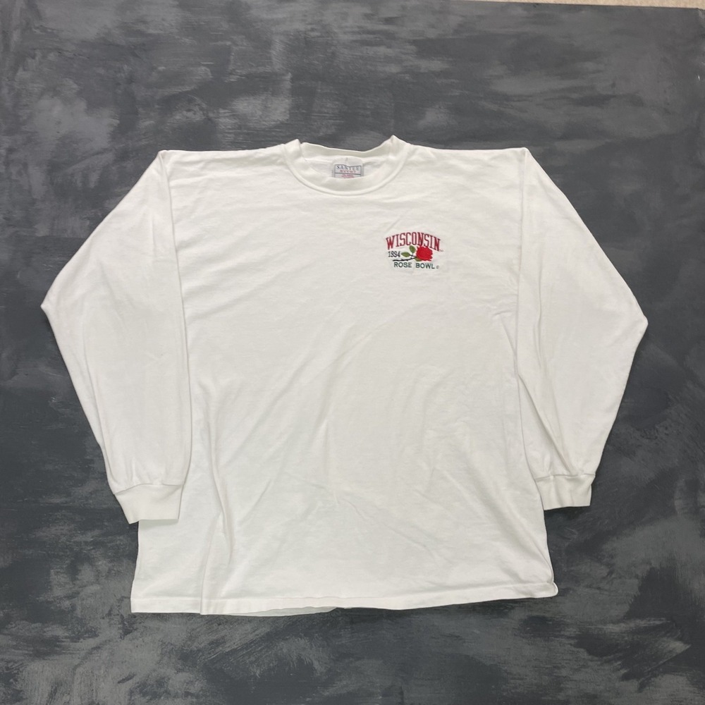 Vintage wisconsin Rosebowl Shirt mens XL White 1990s USA‎ NCAA Long sleeeve